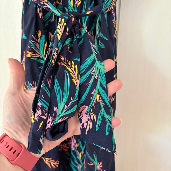 Modcloth Romantic Renewal Faux Wrap Midi Dress Navy Floral Vacation Pink Size XS - Picture 8 of 17